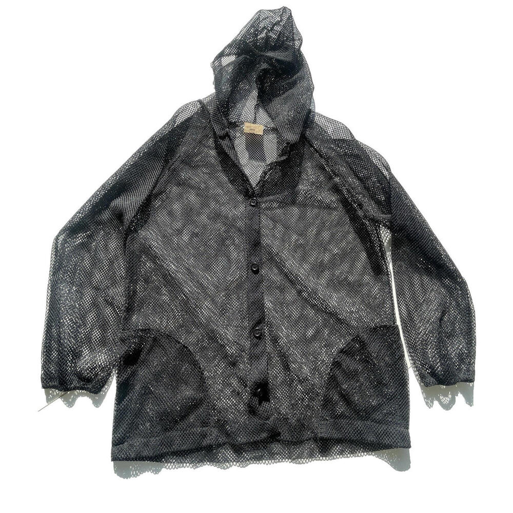 Vintage Raver Goth Mesh Black Hoodie Unisex Small